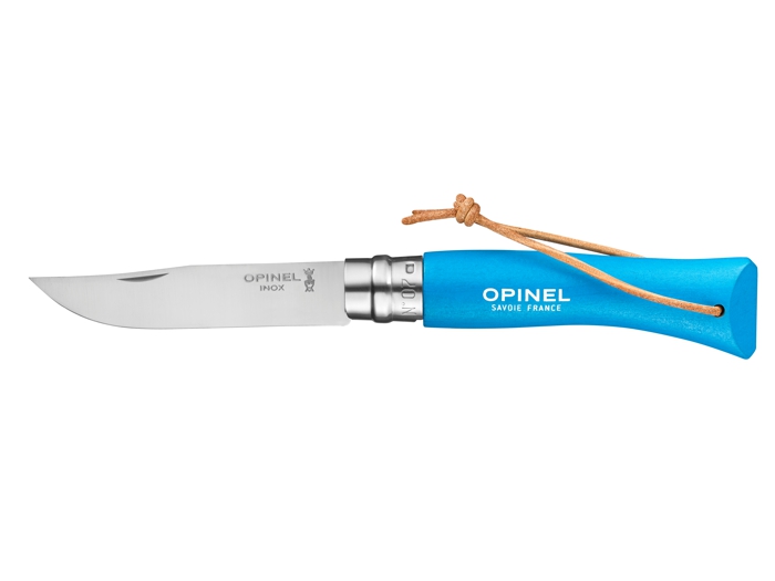 Opinel Nóż Inox Colorama z rzemieniem No.07 Cyan Blue 002206