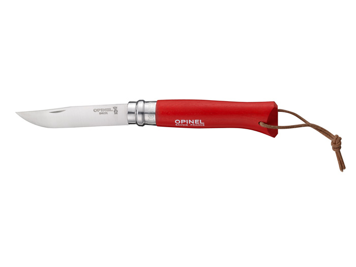 OPINEL Nóż Inox Colorama Red z rzemieniem No.08 001705